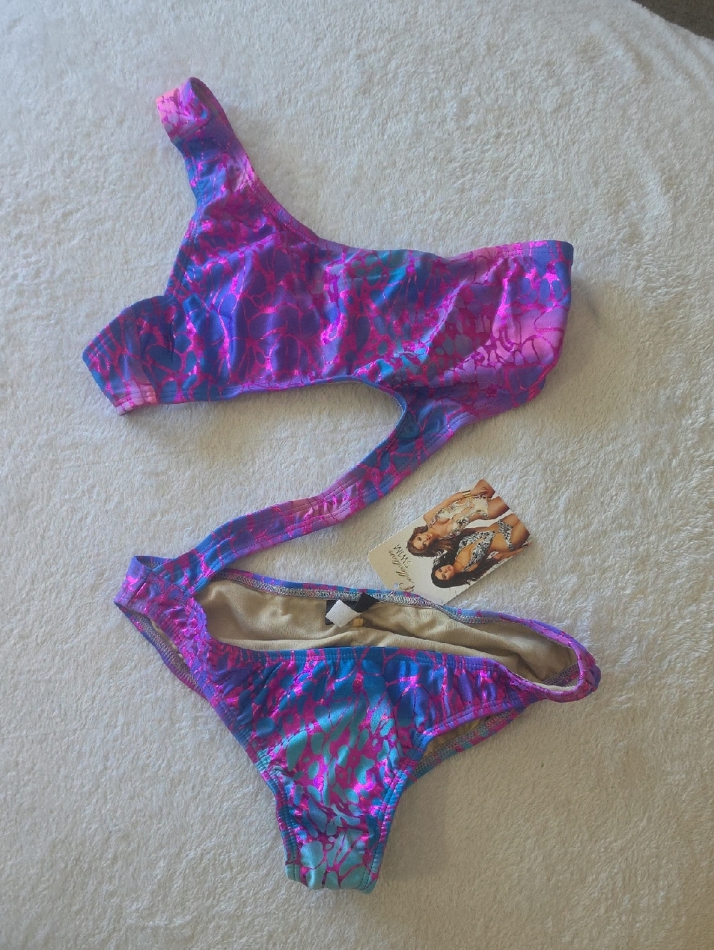 BLVD Pink and Blue One-Shoulder Bikini Set